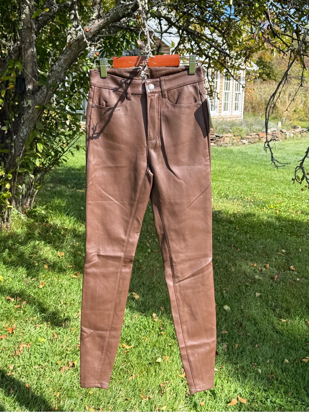 NWT Free People Vegan Leather High Rise Skinny Pants Brown Size 24